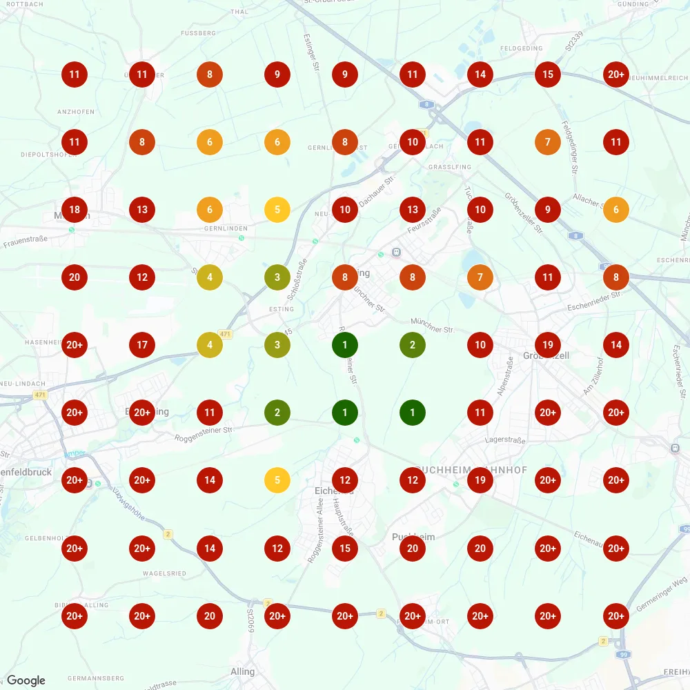Google Maps Ranking Scan Beispiel – Naturheilpraxis Olching